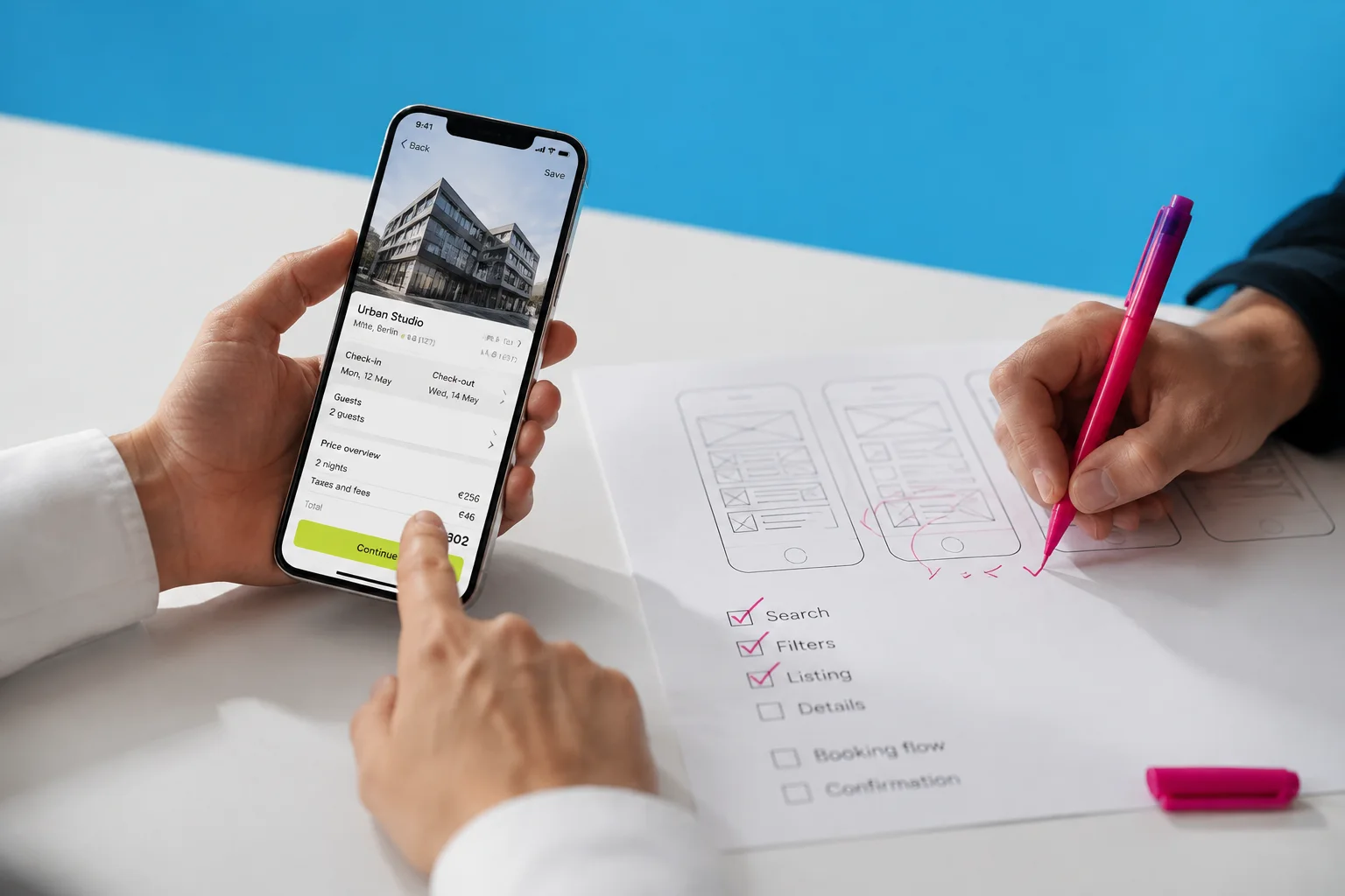 Testing a mobile journey with a user · illustration